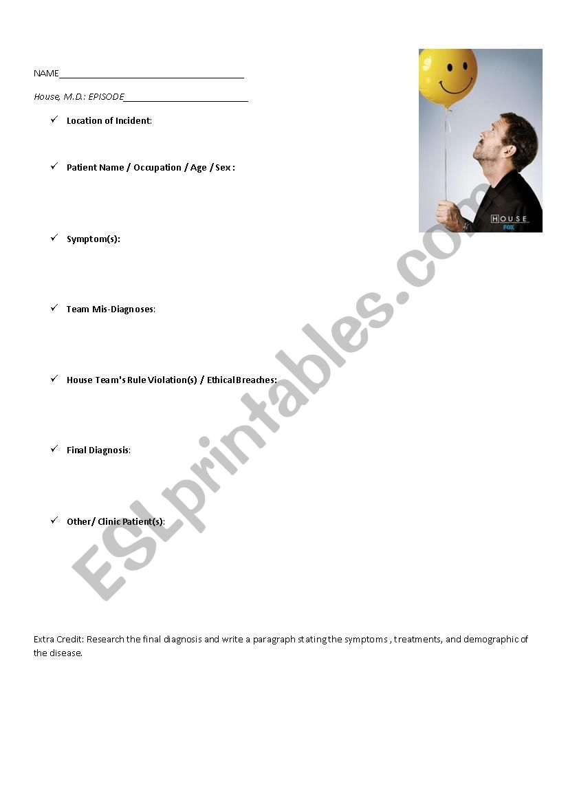 House MD Worksheet worksheet