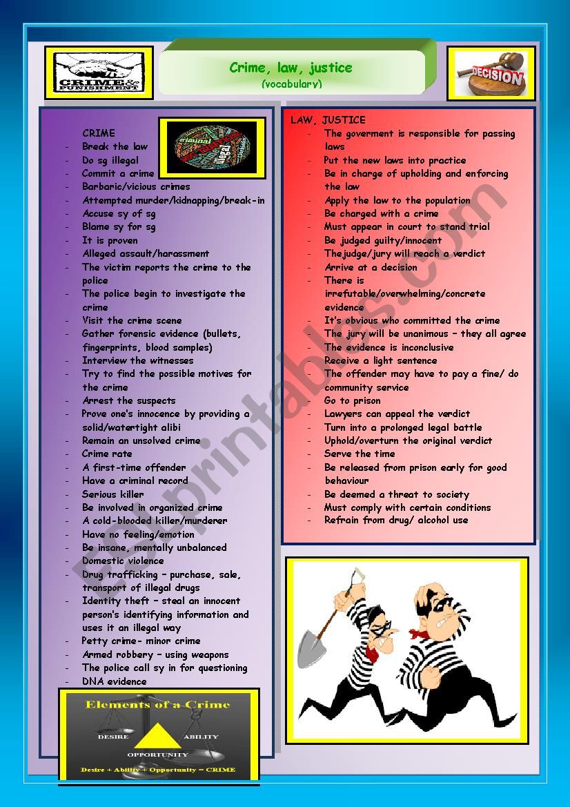 Crime, law, justice worksheet