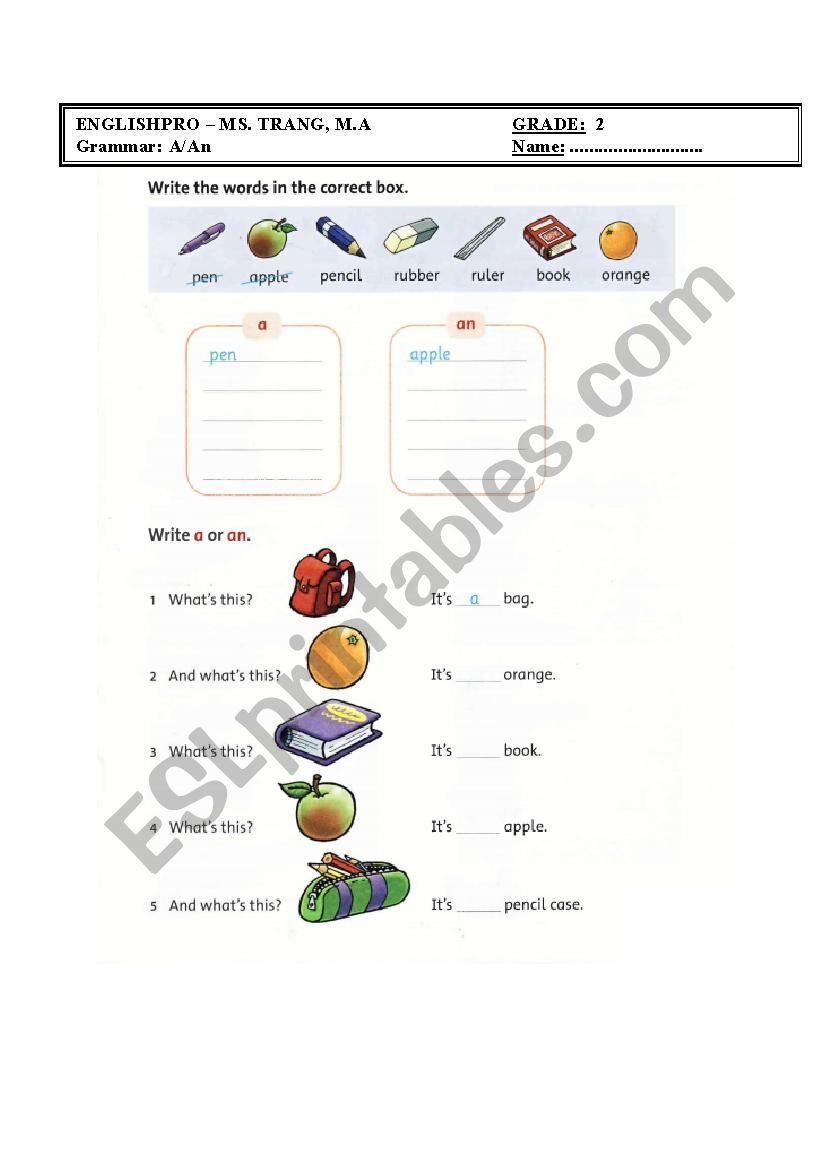 a or an worksheet