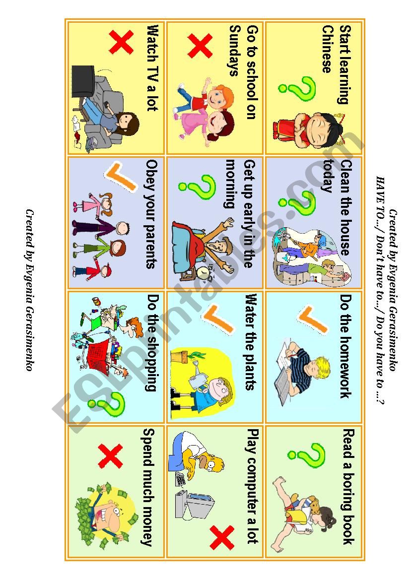 Modal verb HAVE TO/ Dont Have To/ Do You Have To (Speaking cards)