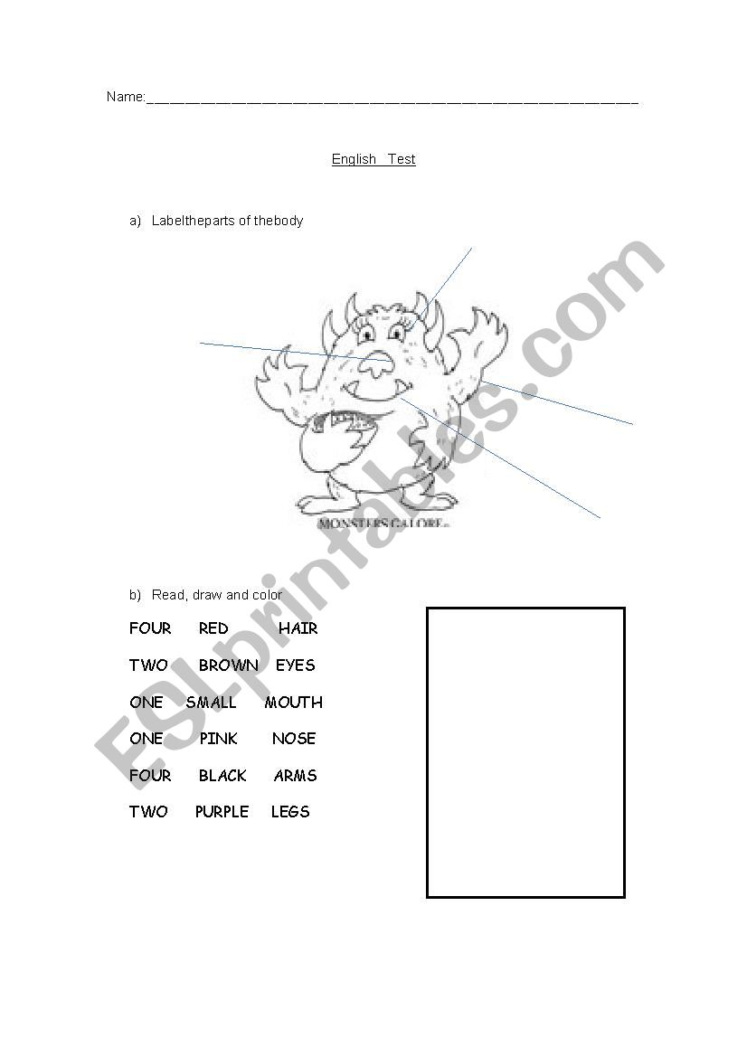 parts of the body test worksheet