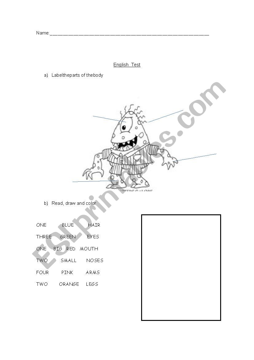 parts of the body test worksheet