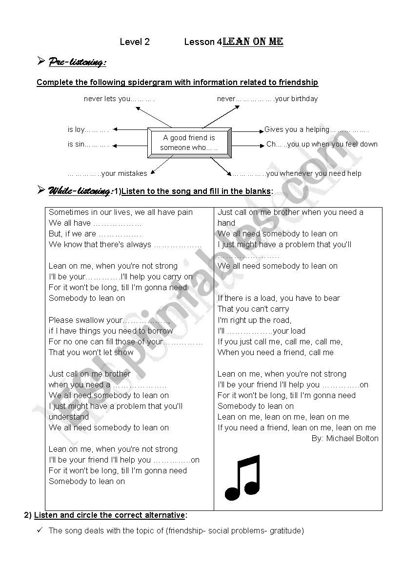 lesson 4 lean on me worksheet