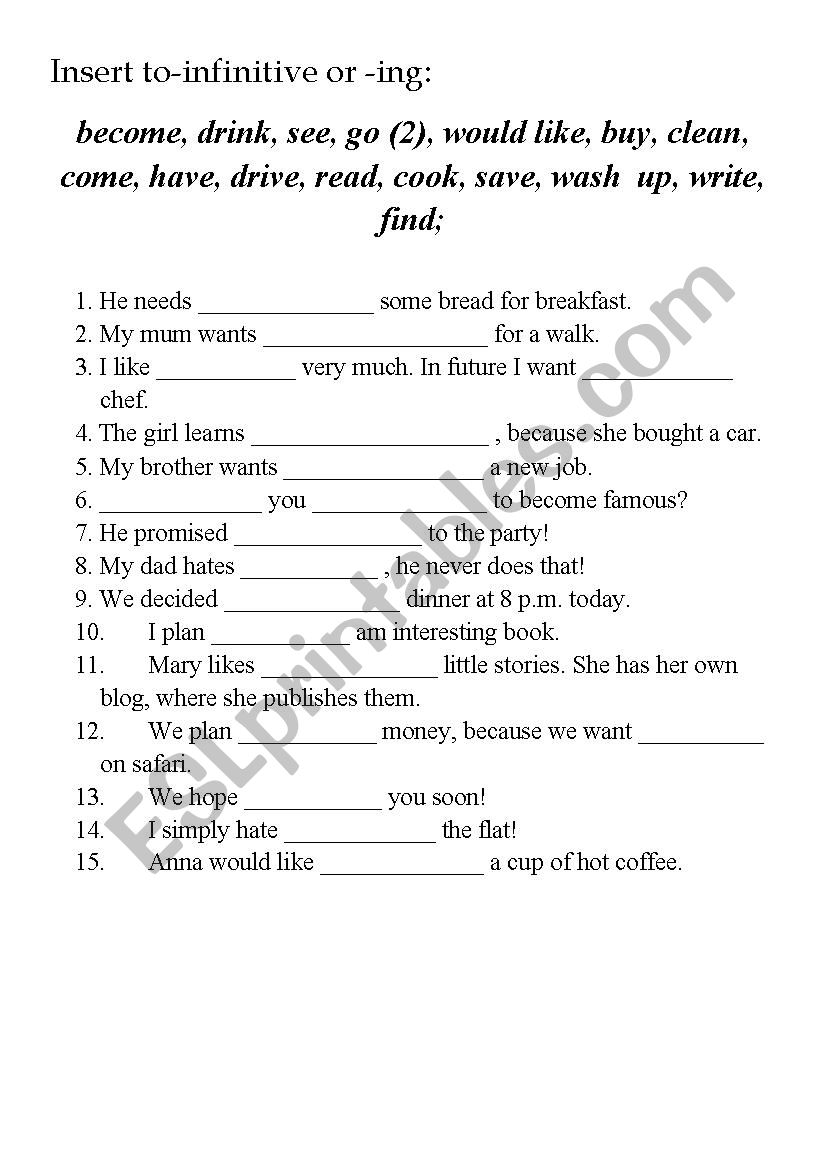 Infinitive vs. Gerund worksheet