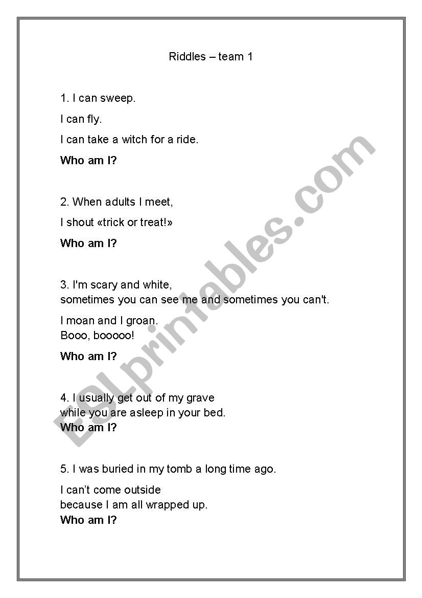 Halloween riddle game worksheet