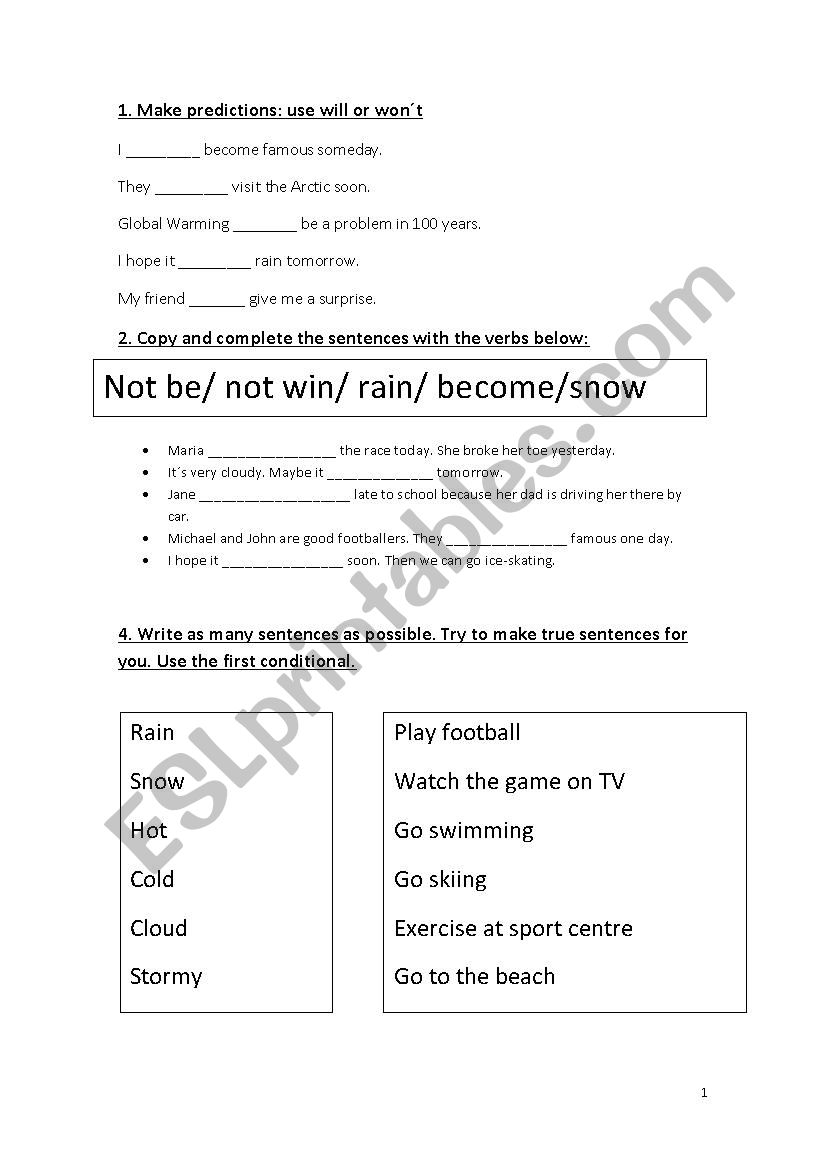 Future tenses worksheet