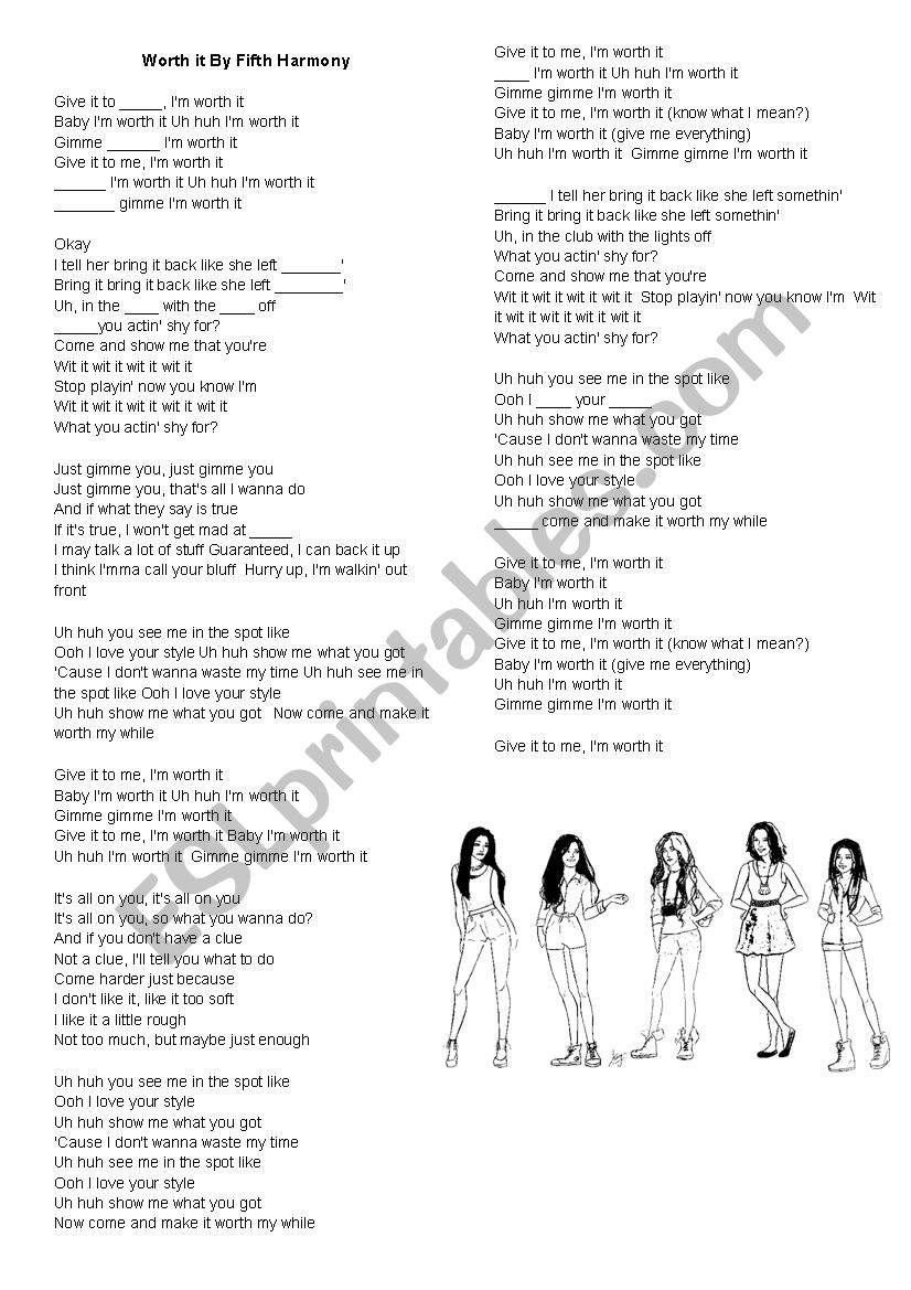 Worth It Fifth Harmony worksheet