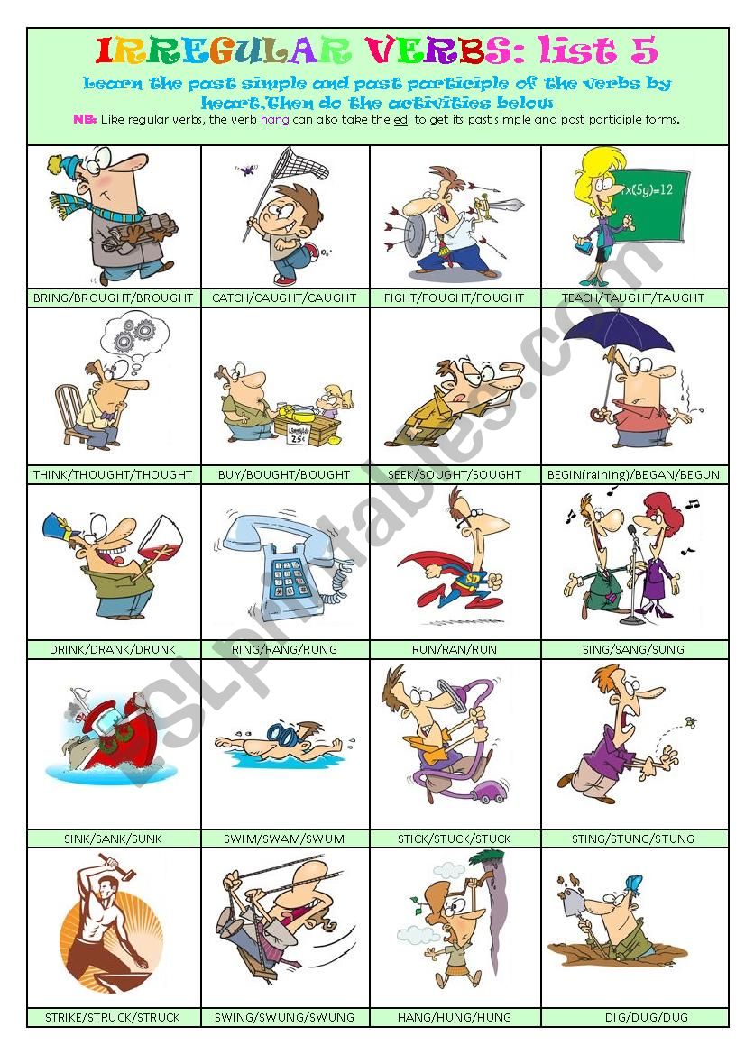 Irregular Verbs List 5 worksheet