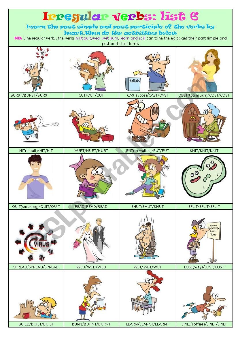 Irregular Verbs List 6 worksheet