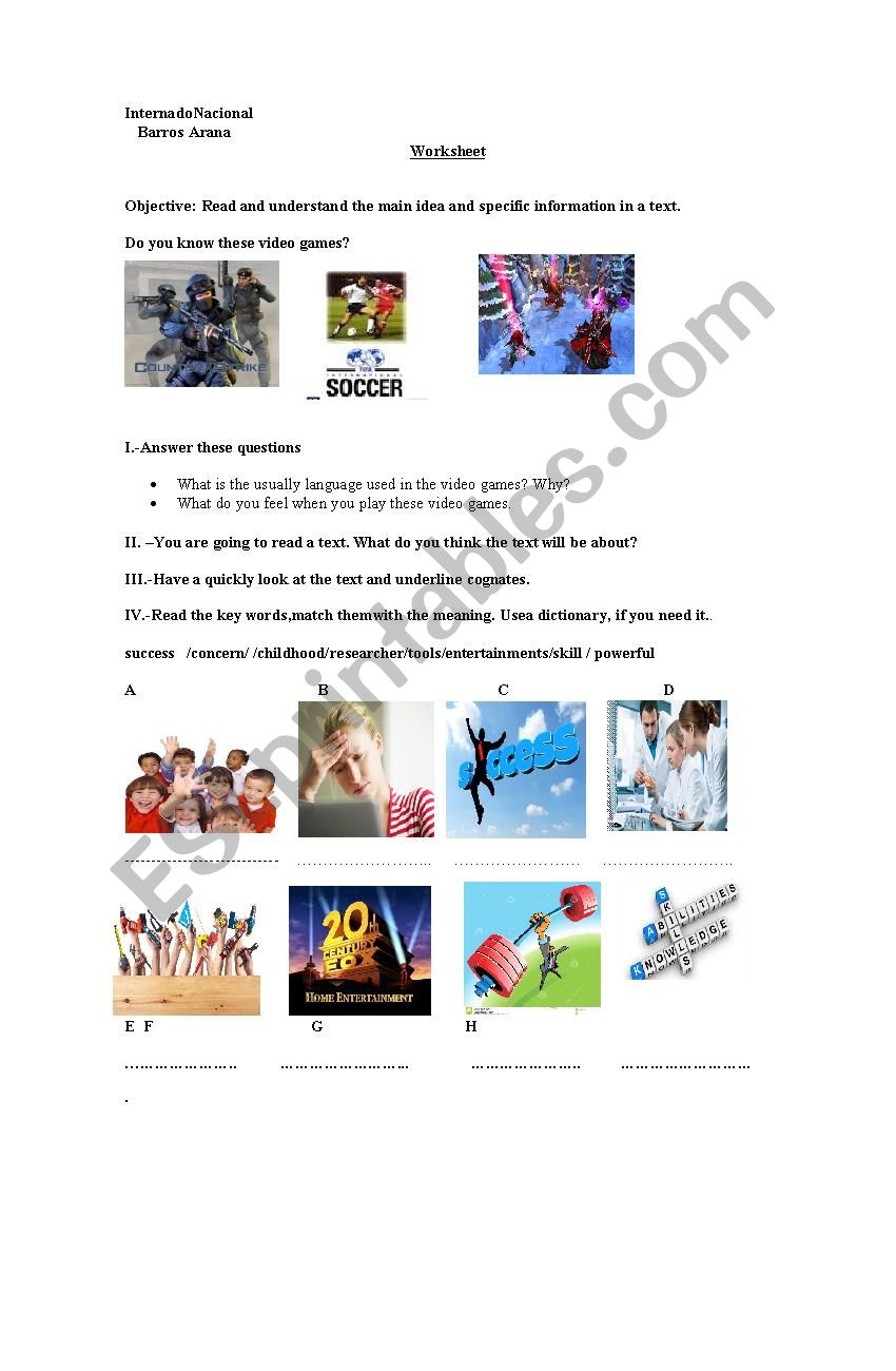 video games worksheet