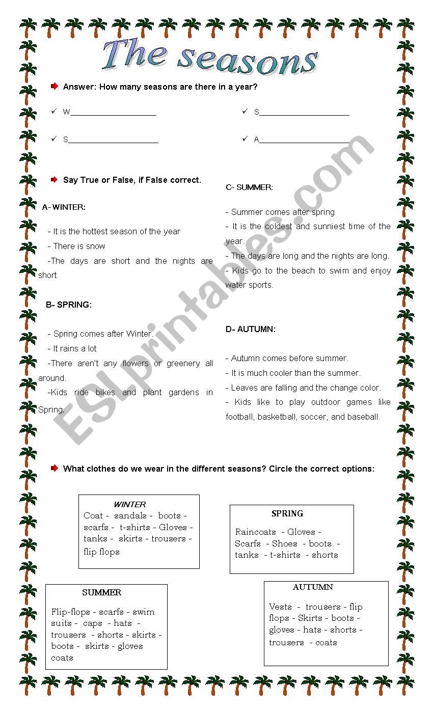 The seasons worksheet