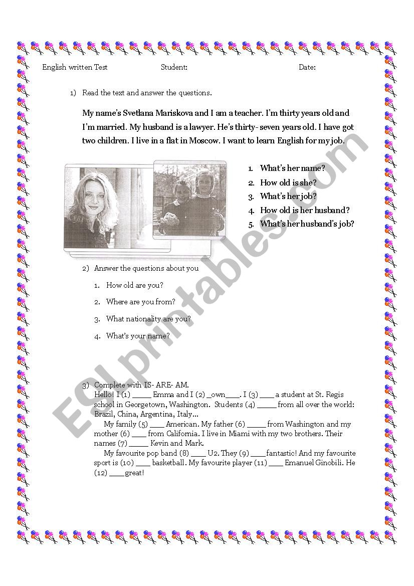 Verb to be worksheet