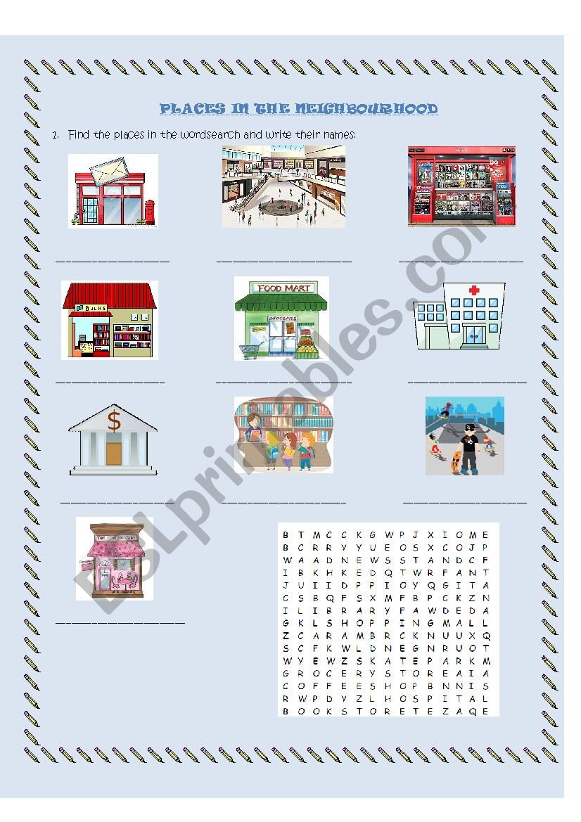 Places in the neighborhood worksheet