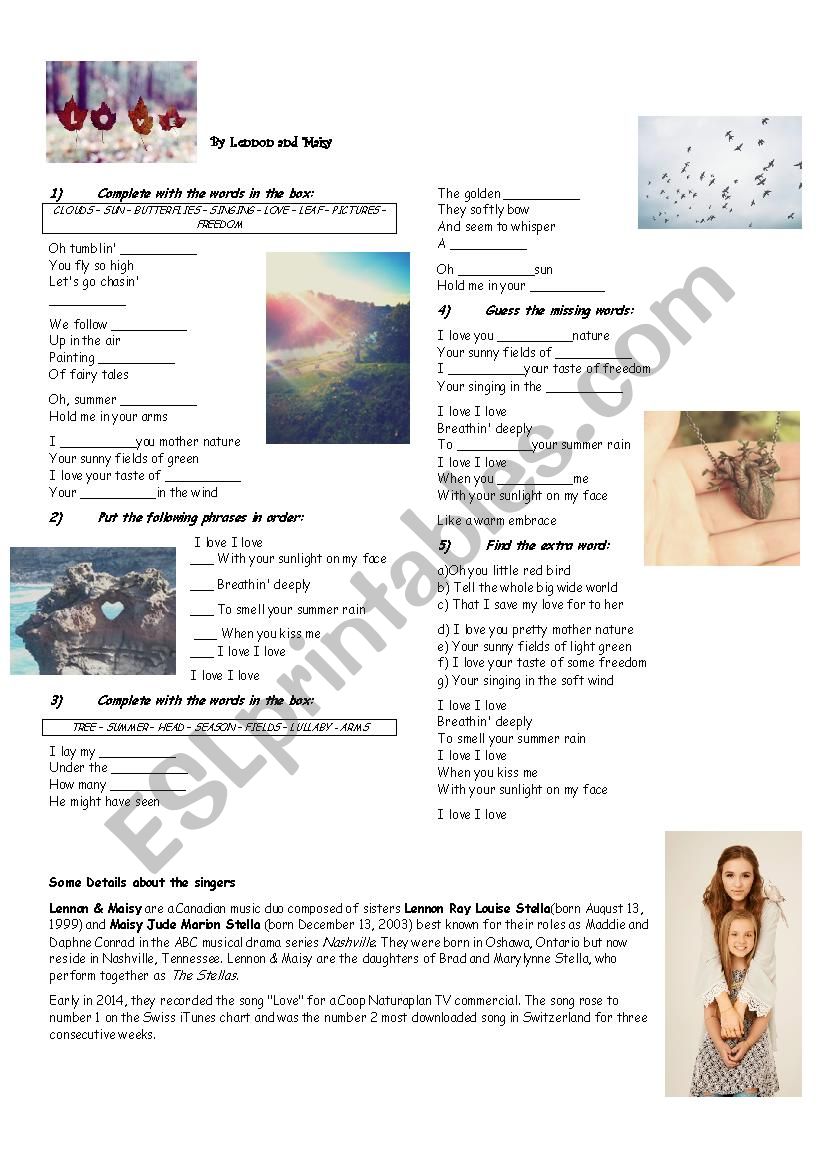 Love song worksheet