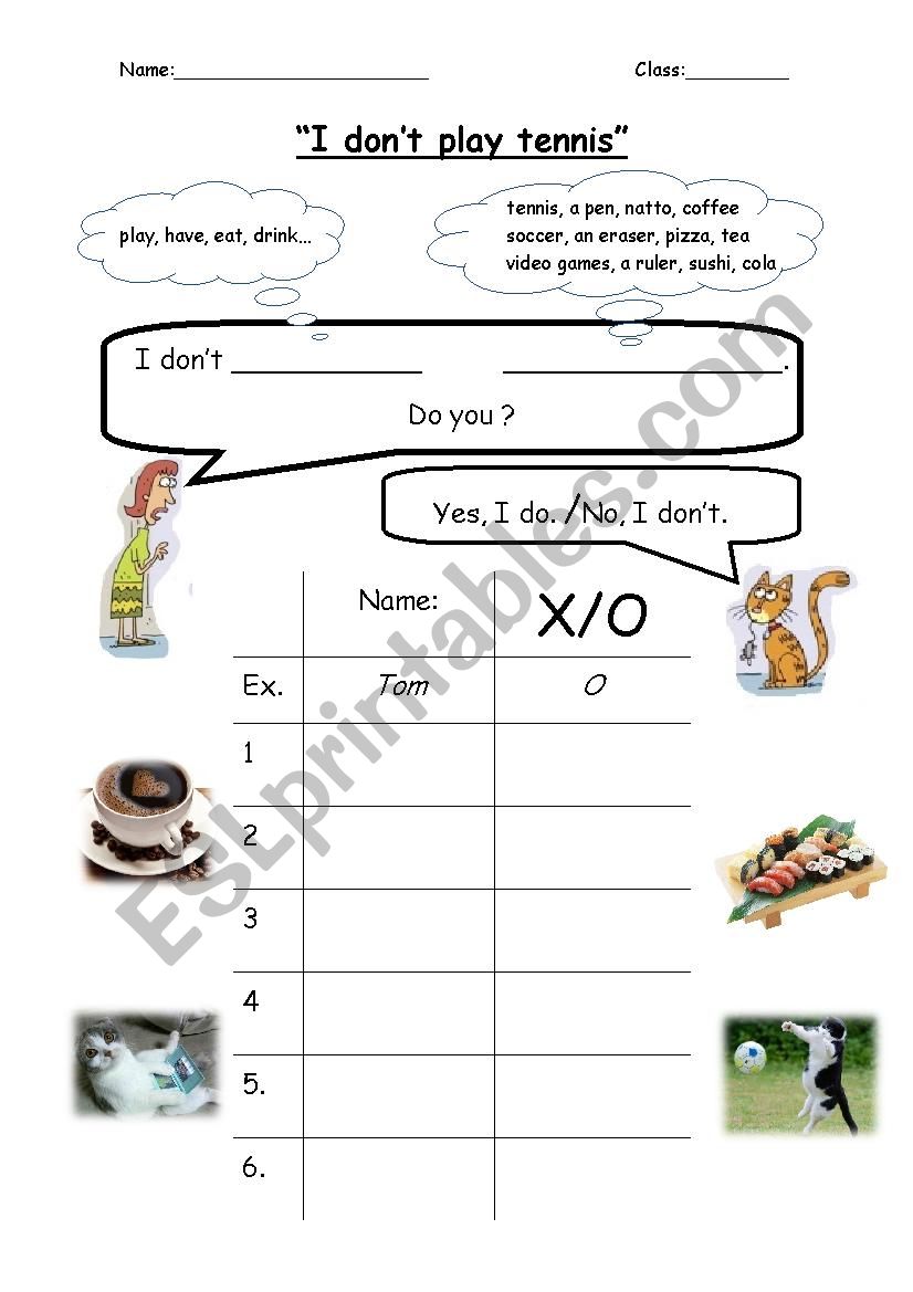 I donÂ´t play Tennis worksheet