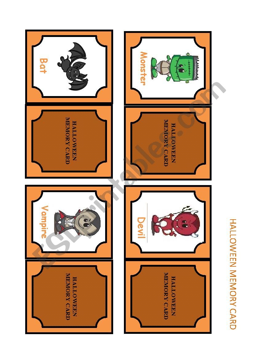 Halloween memory card game worksheet
