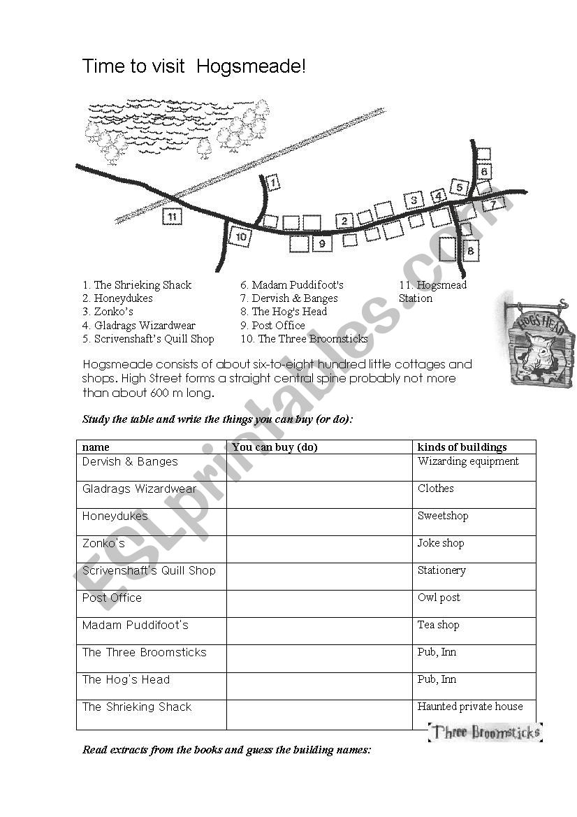 Time to visit Hogsmeade worksheet