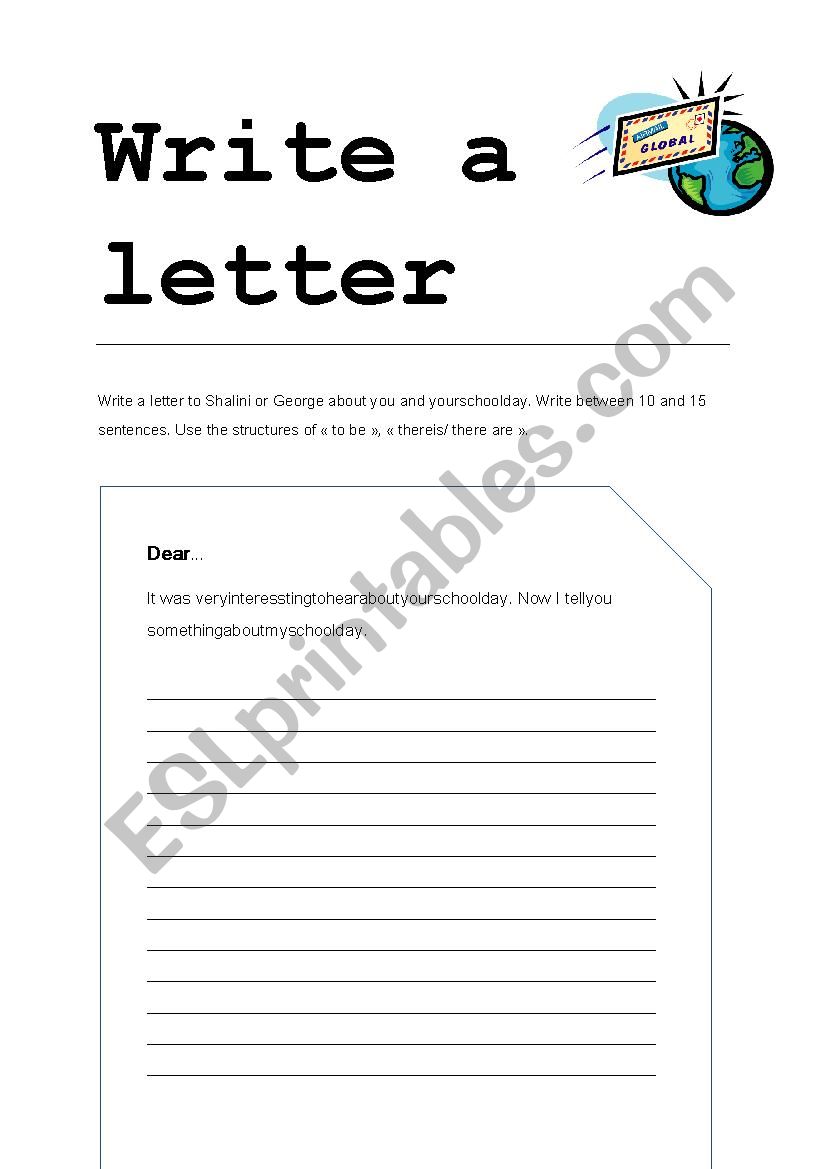 write a letter worksheet