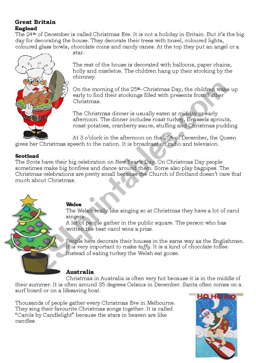 Christmas traditions worksheet