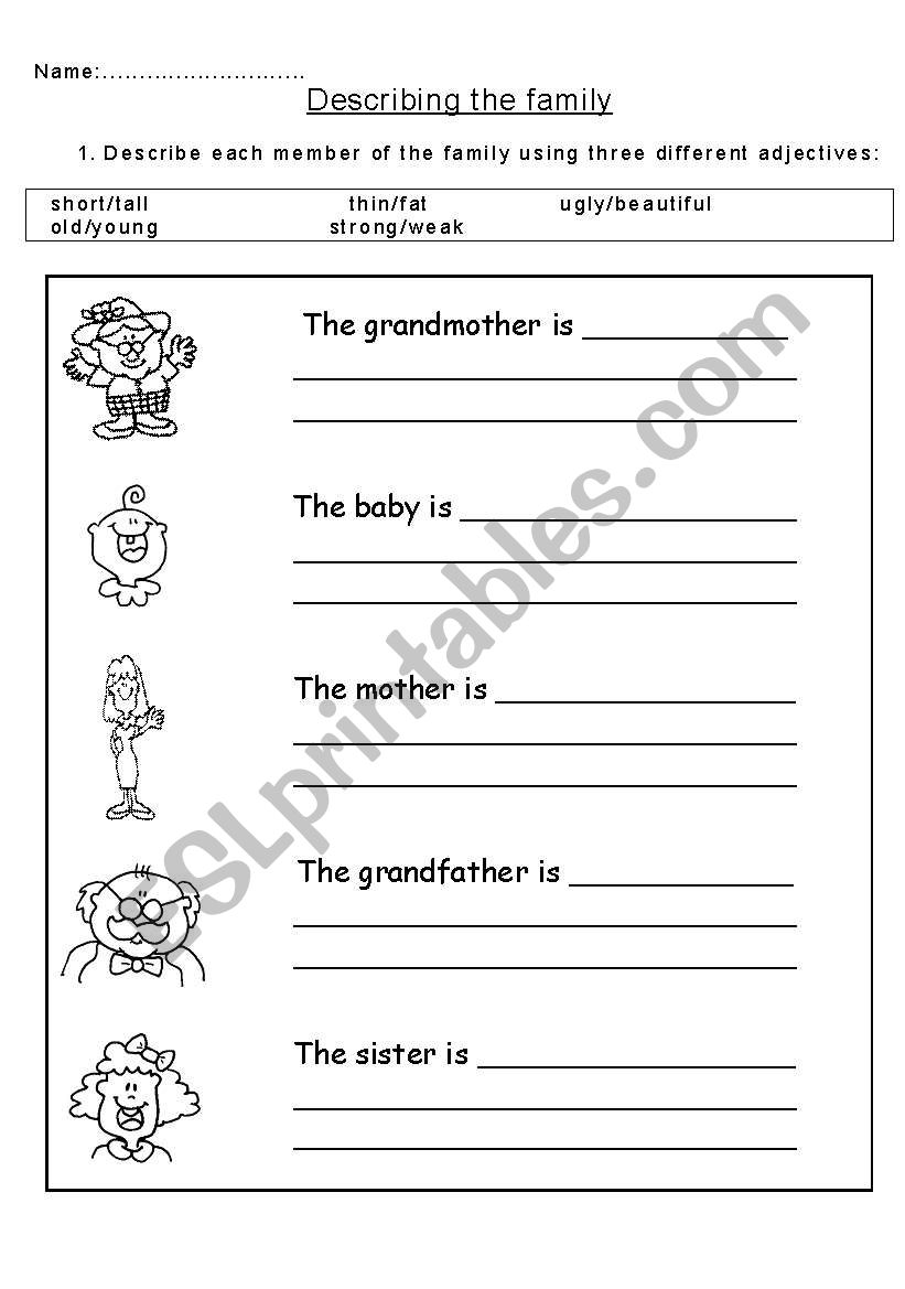 Describing the family worksheet