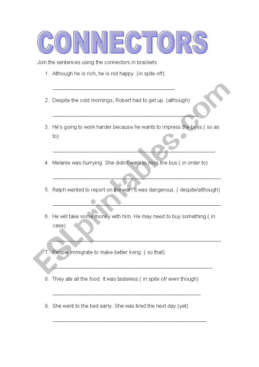 Connectors worksheet