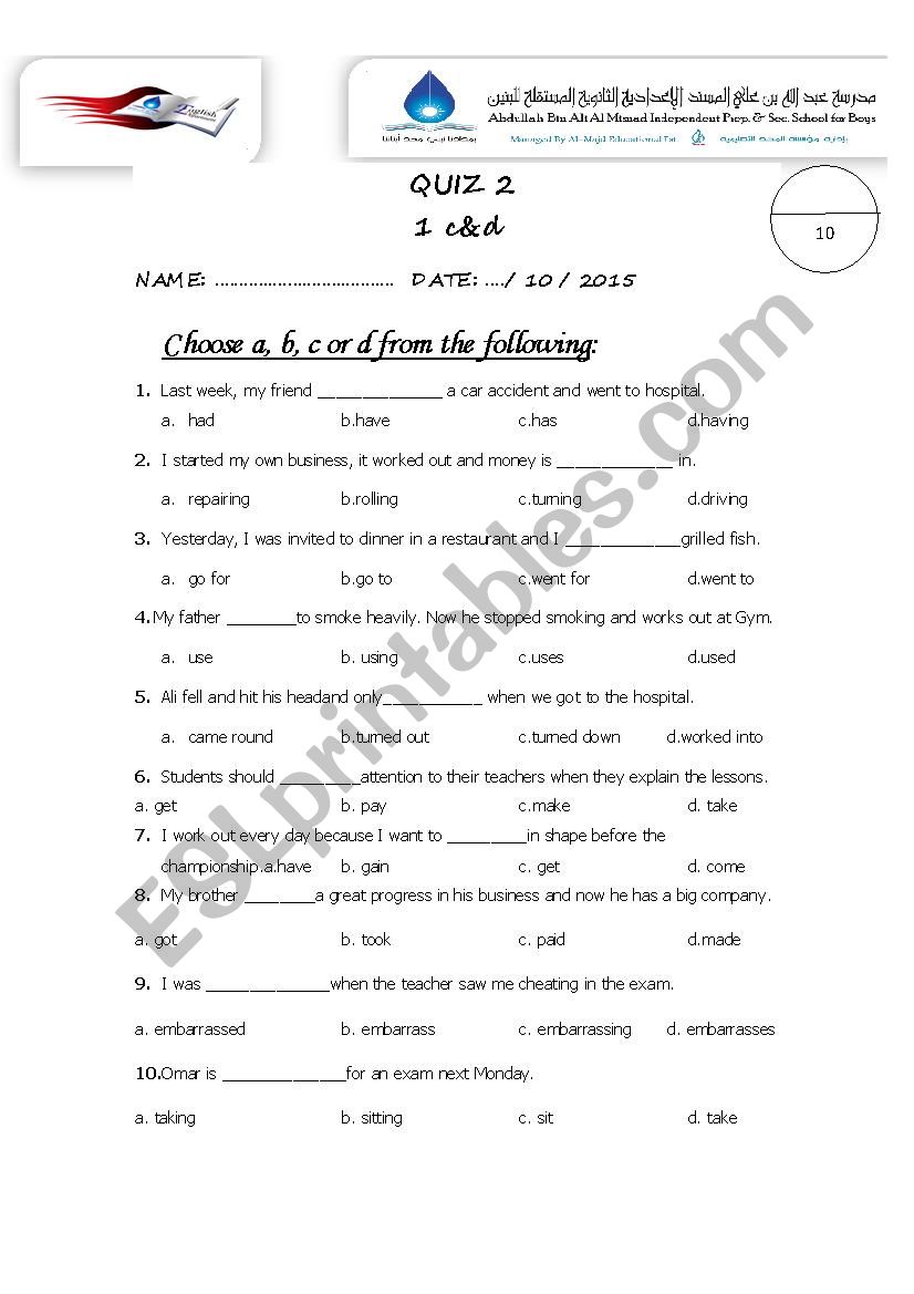 quiz 2 module 1c&d for grade 9 
