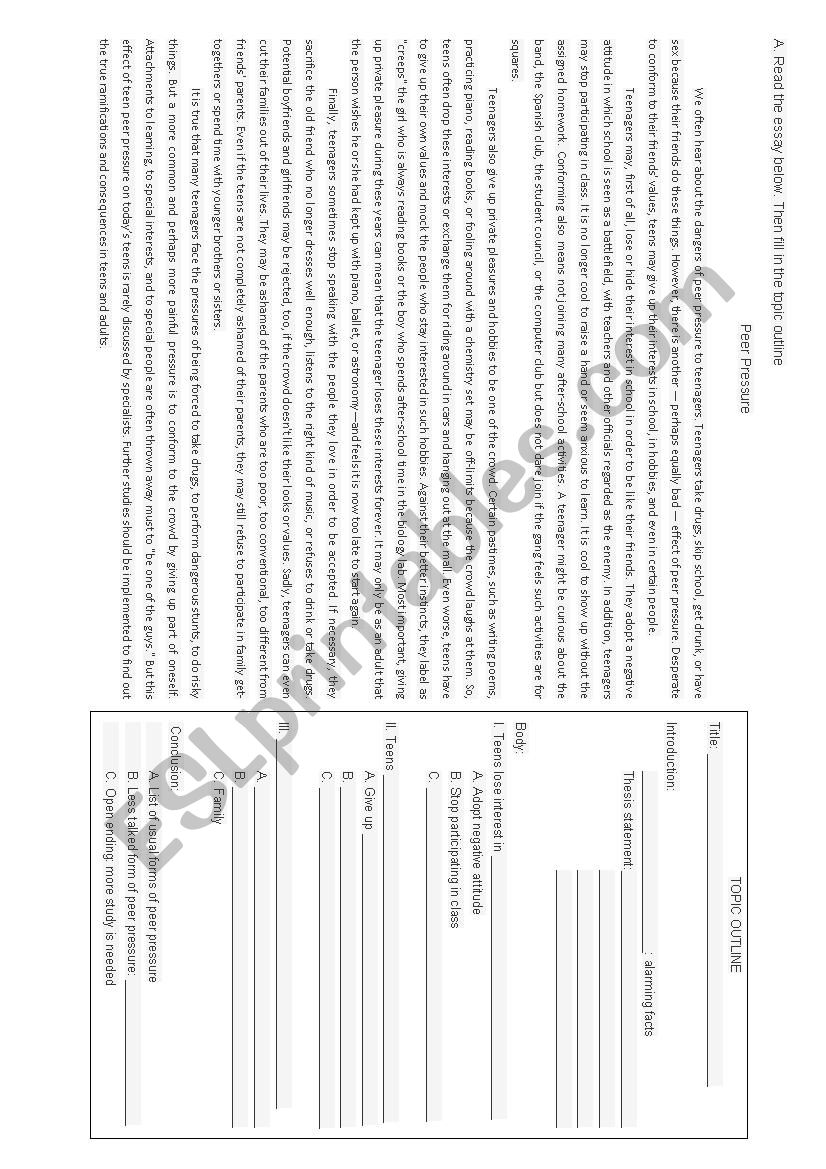 Outlining Exercises - Drugs and Peer Pressure