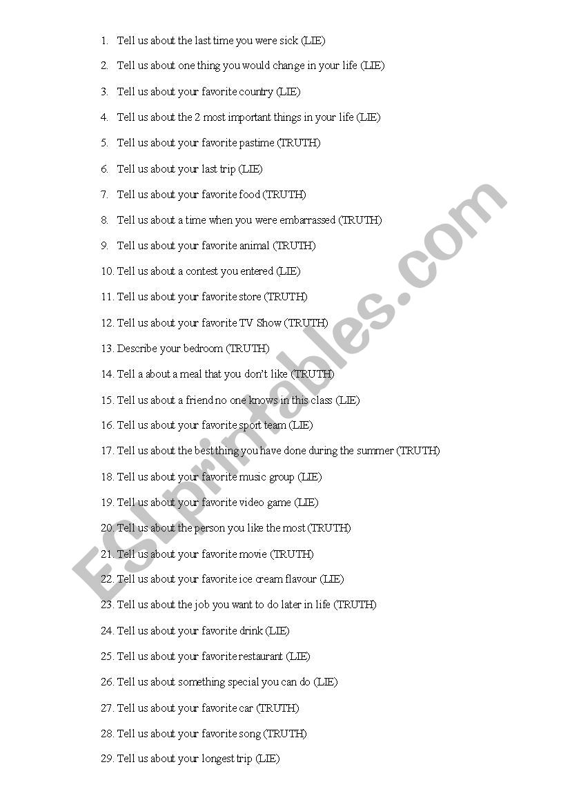 Tell me wrong - Presentation worksheet