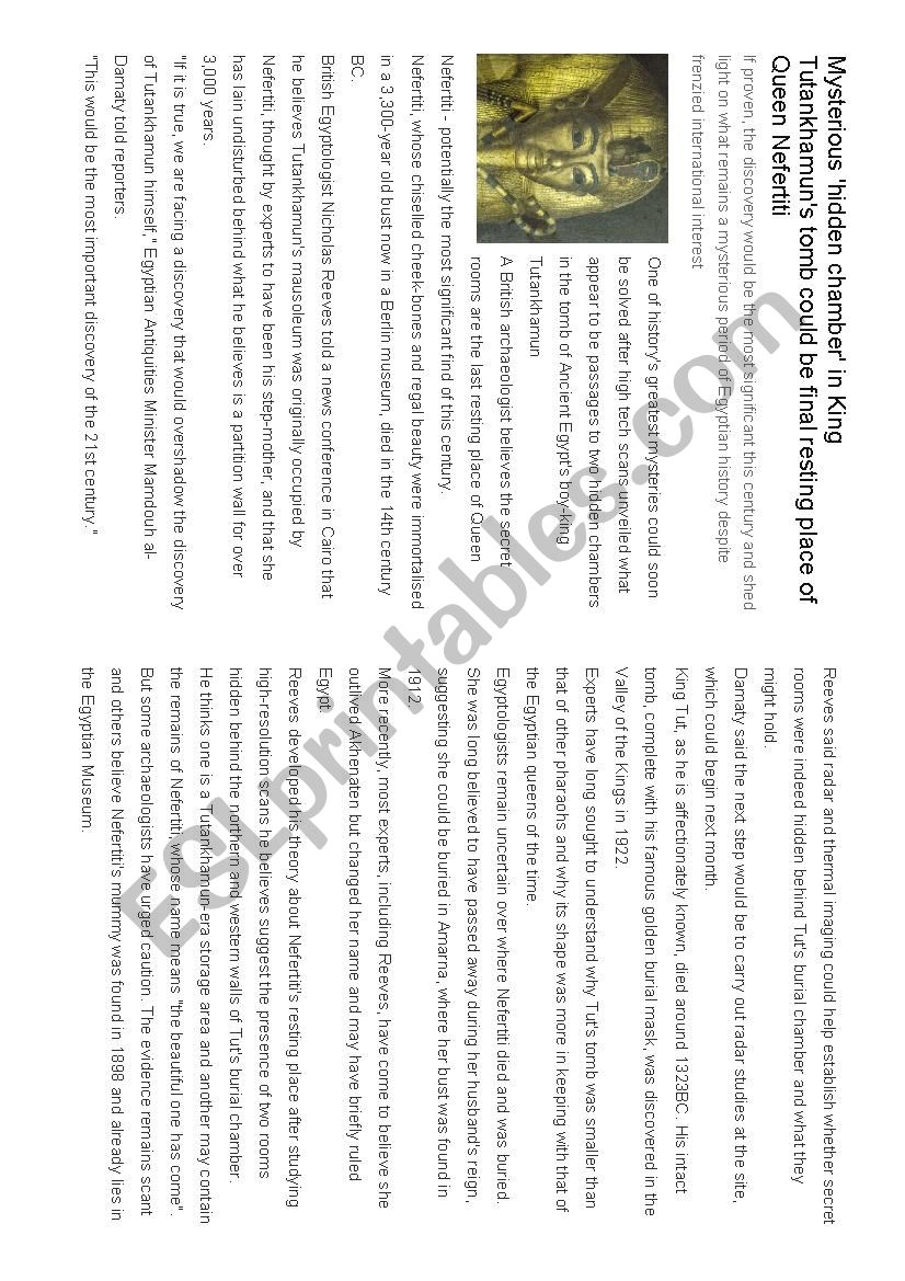 Reading comprehension: Egypt worksheet