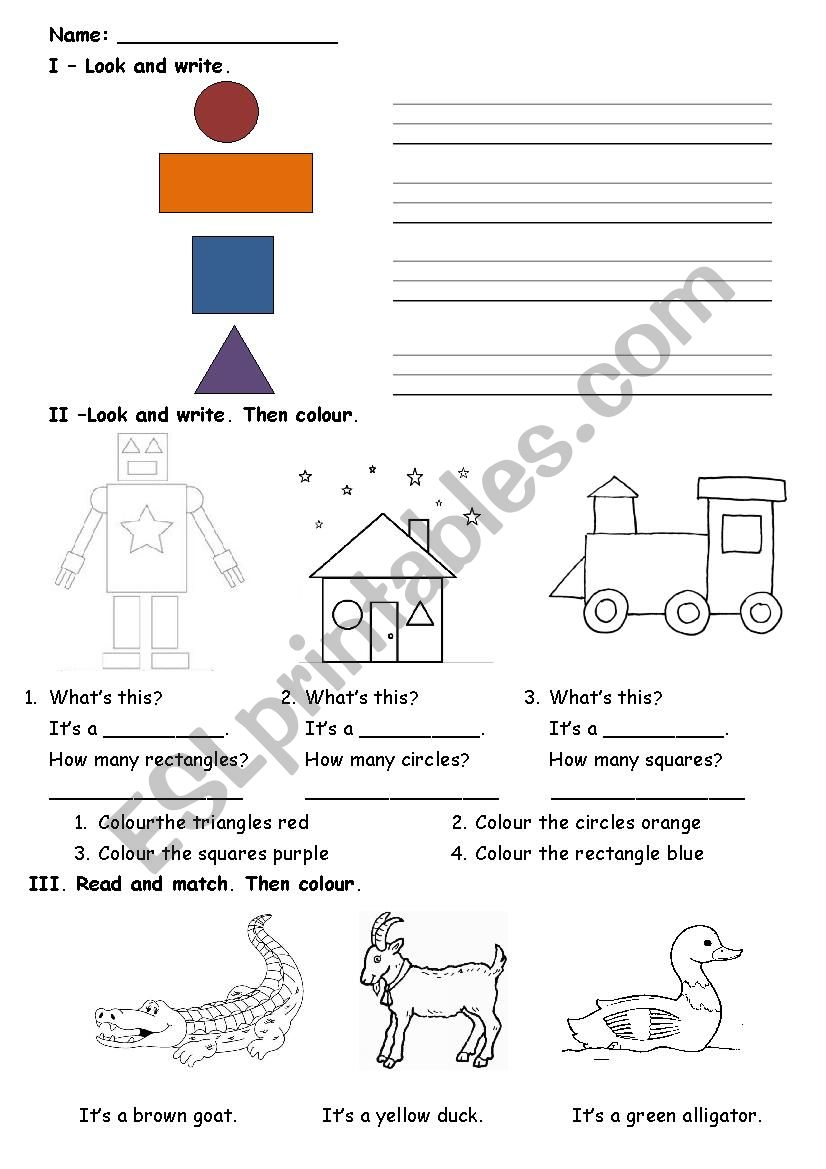 Worksheet for grade 1 students