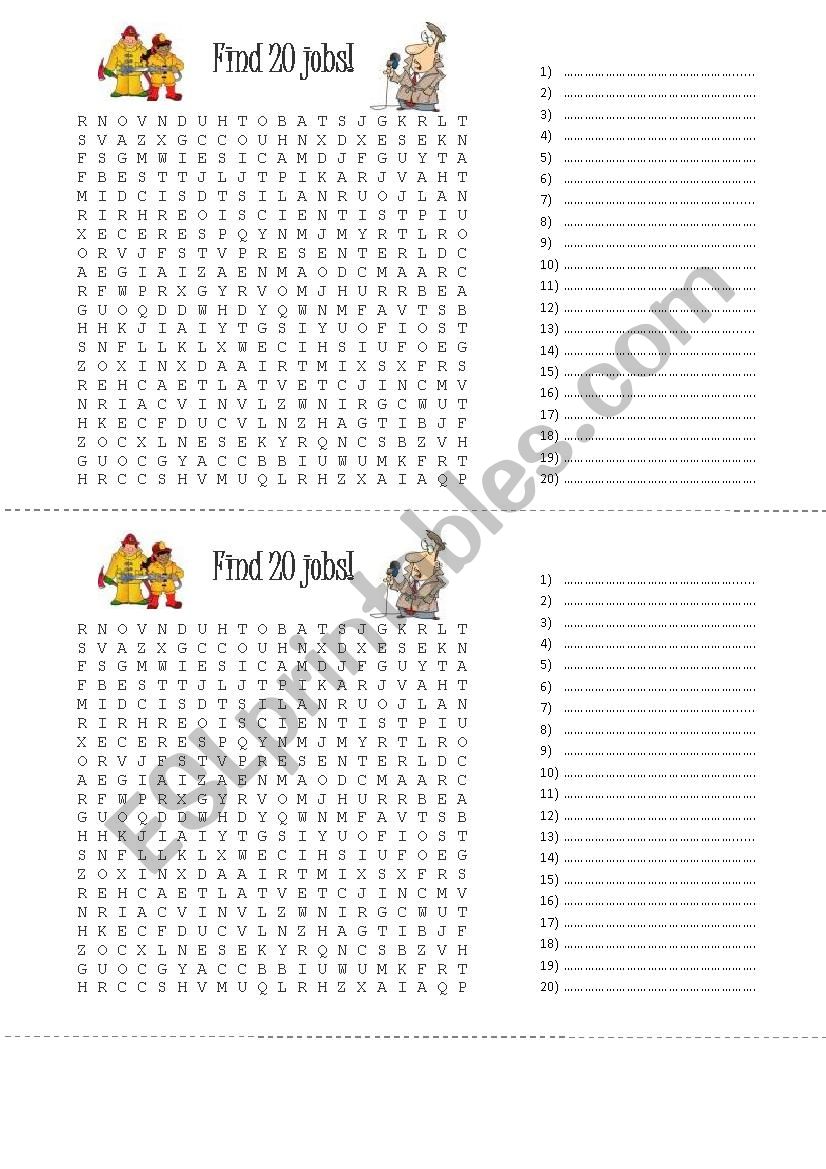 WORDSEARCH JOBS worksheet