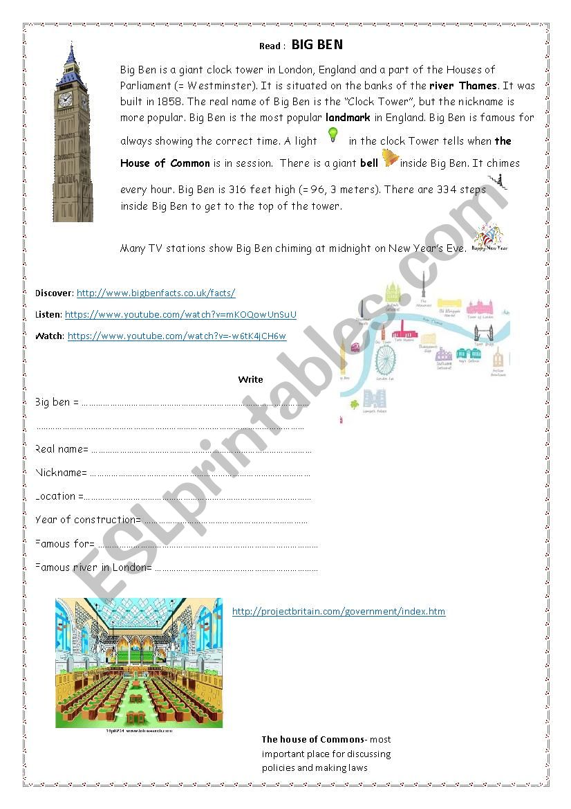 Big Ben worksheet