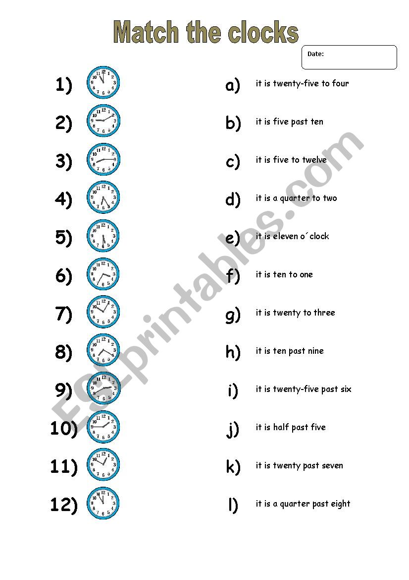 match the clocks esl worksheet by giga10