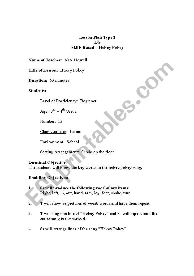 The Hokey Pokey worksheet