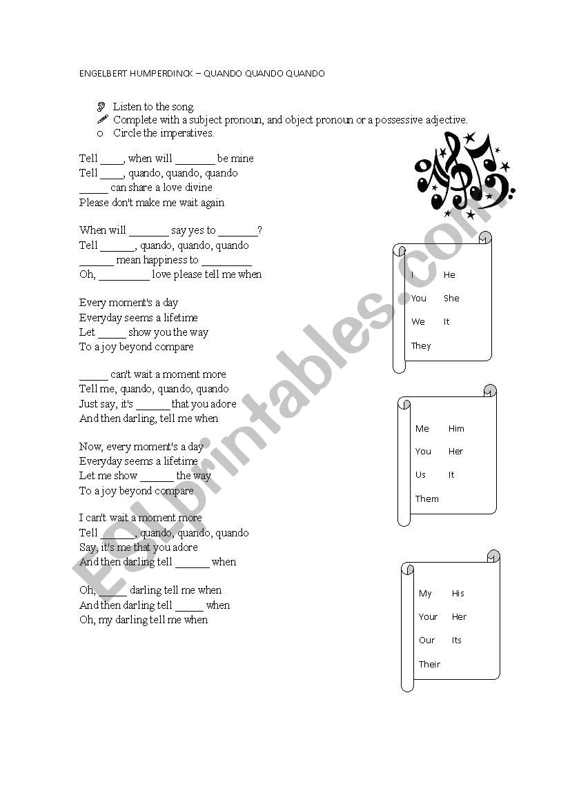 Quando, quando, quando worksheet