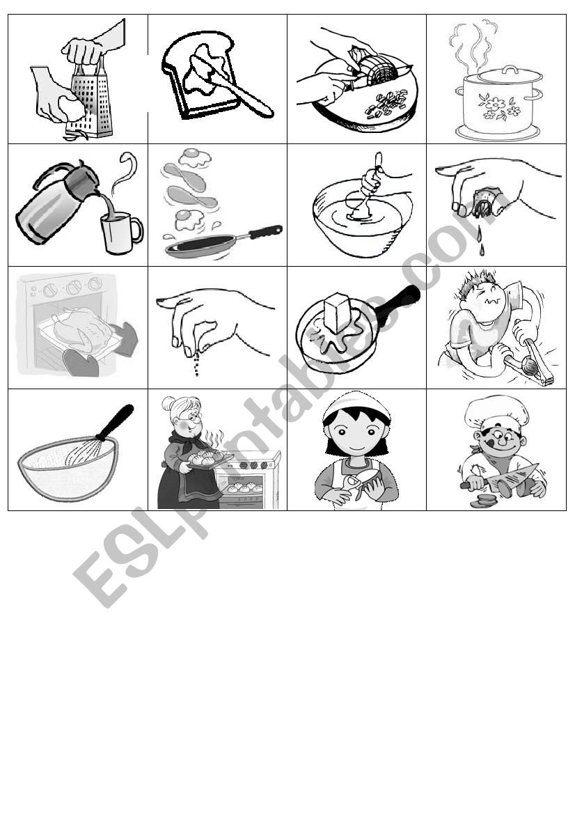 cooking verbs memory cards worksheet