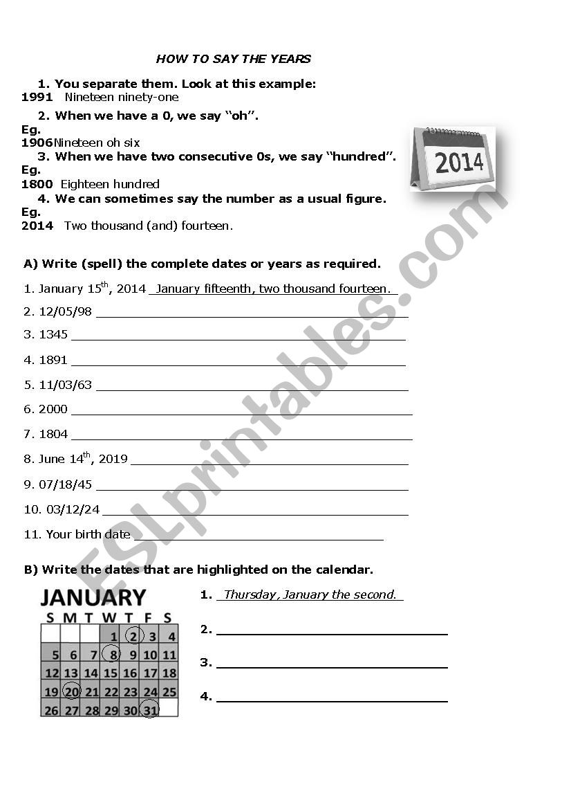 Dates in English worksheet