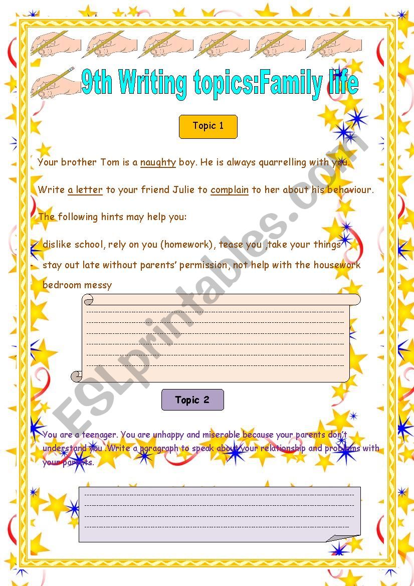 9th :Writing topics related to module 1 :Family life