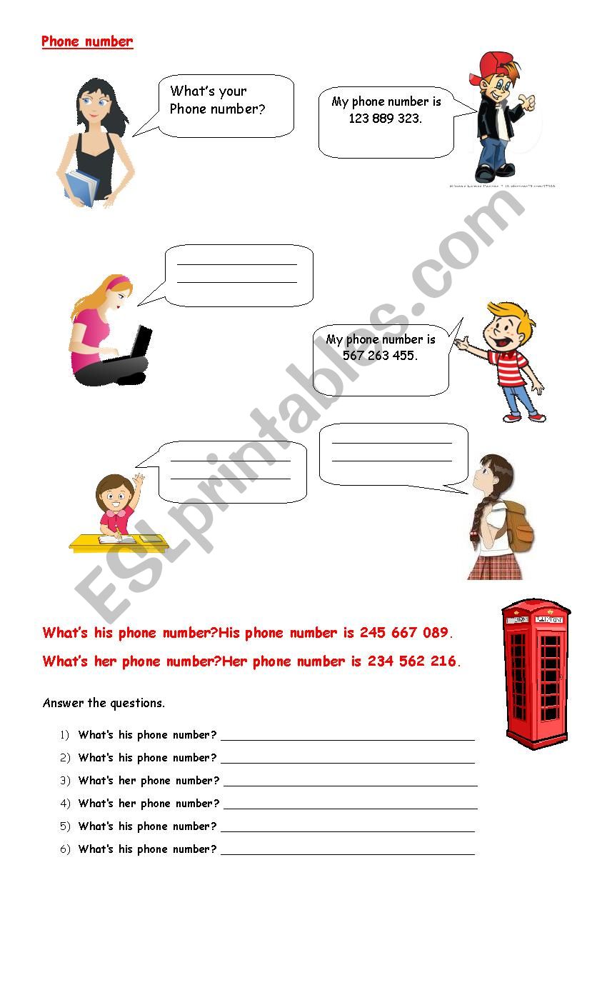 whatÂ´s your phone number? worksheet