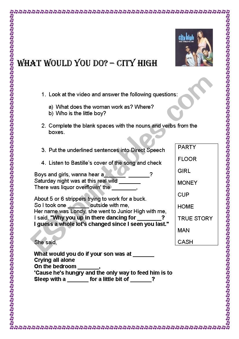  What would you do? City High/Bastille - Listening Activity 