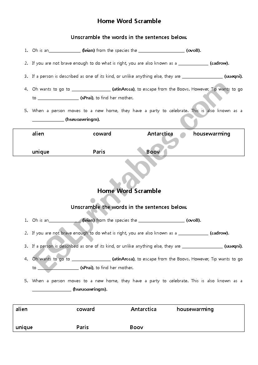 Home (2015, Animation) worksheet