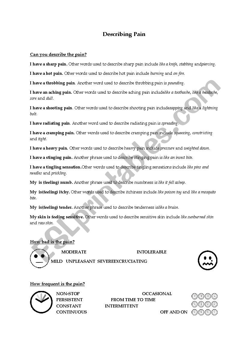 Describing Pain worksheet