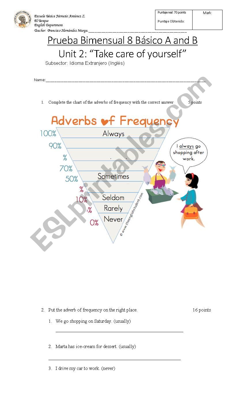 English test 8 th grade worksheet