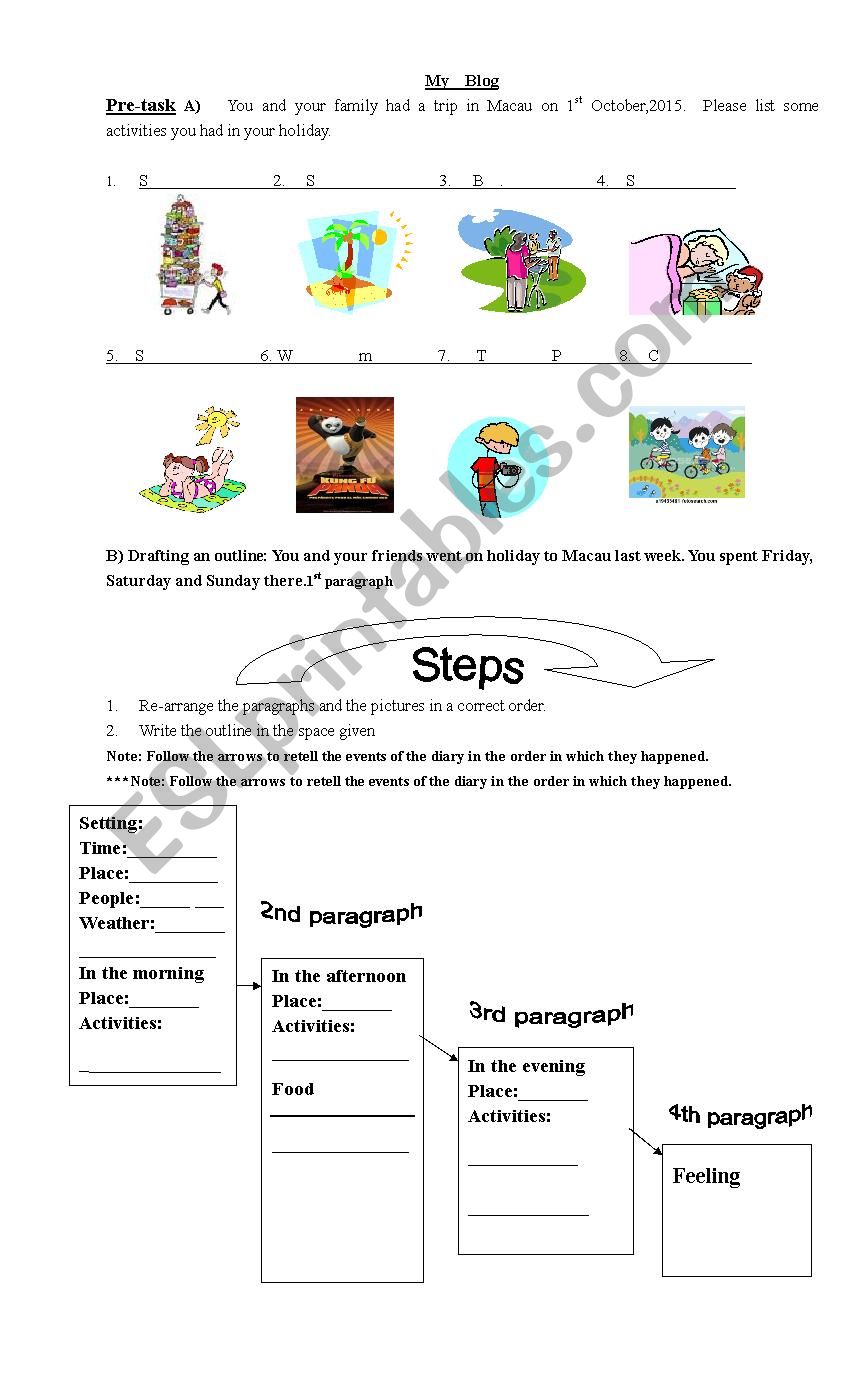 a blog writing about holiday worksheet