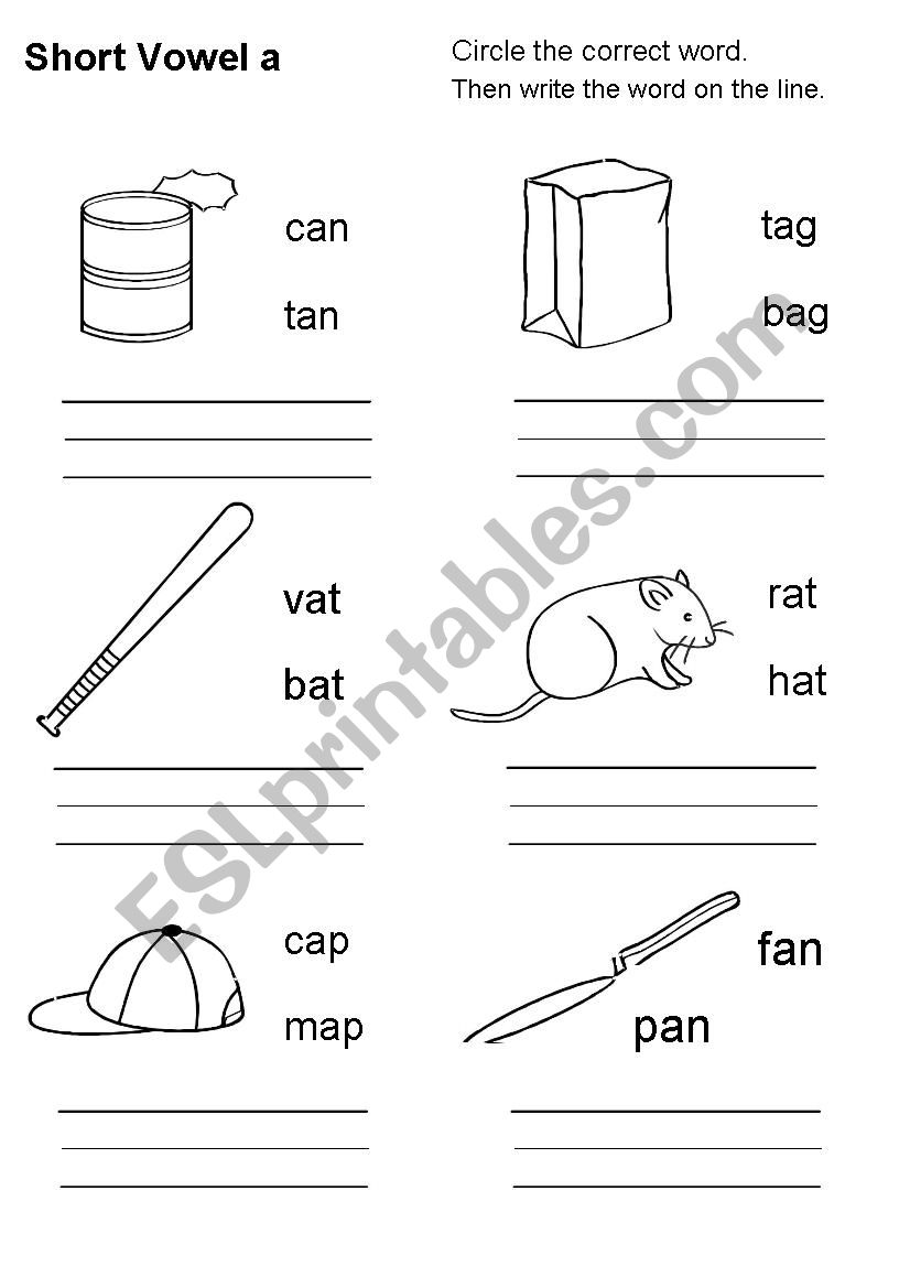 short vowel - a worksheet