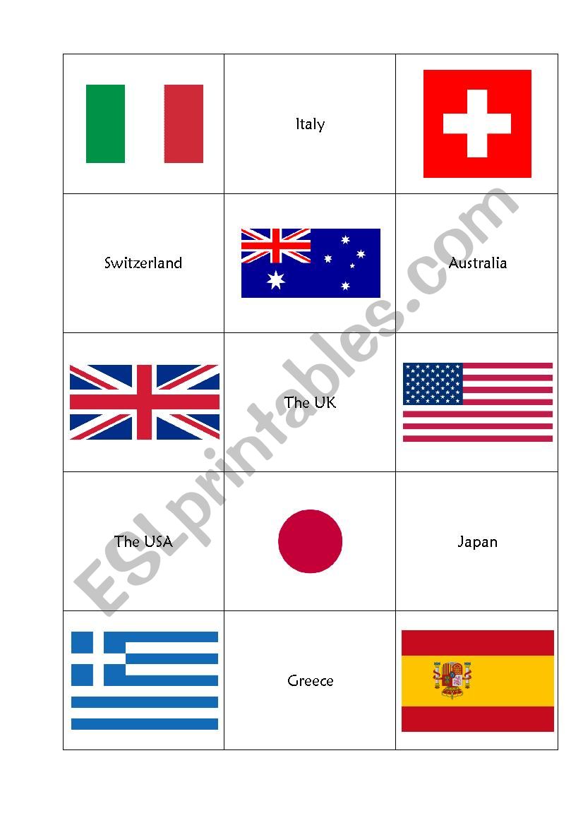 Memory Countries worksheet