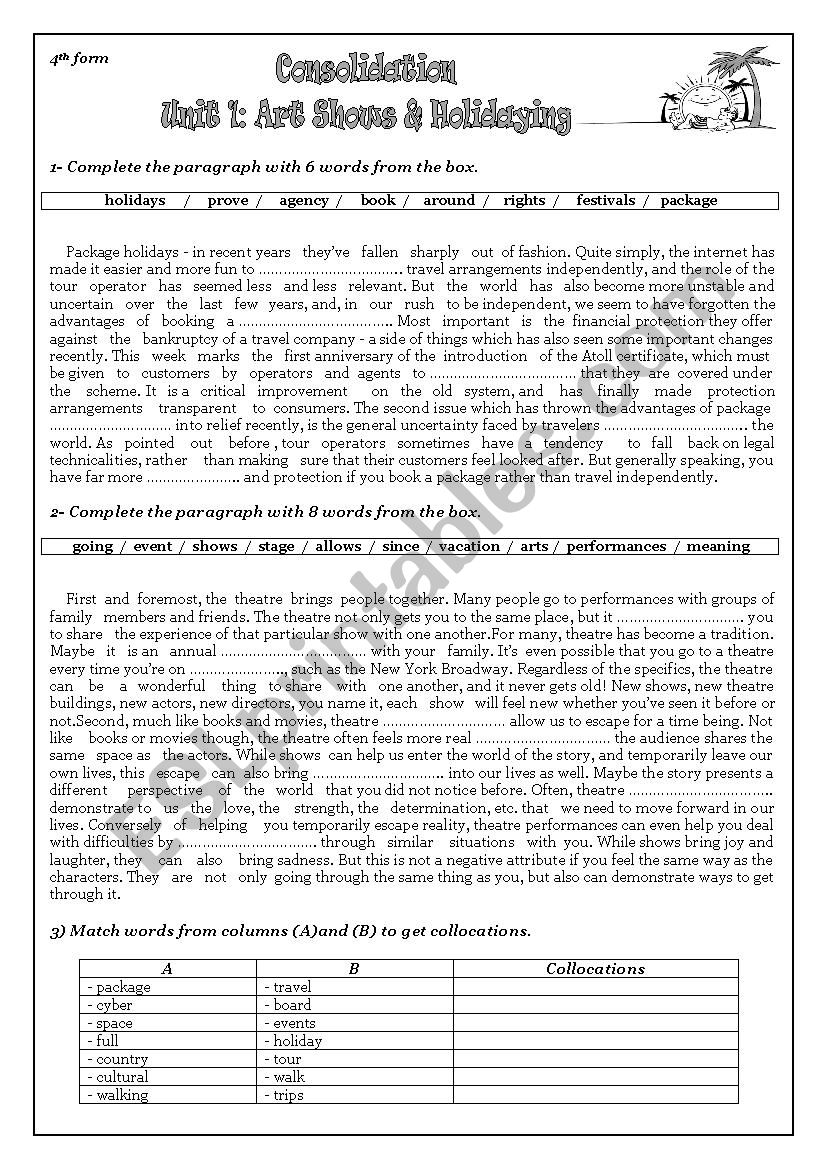 Unit 1 consolidation 4th form worksheet