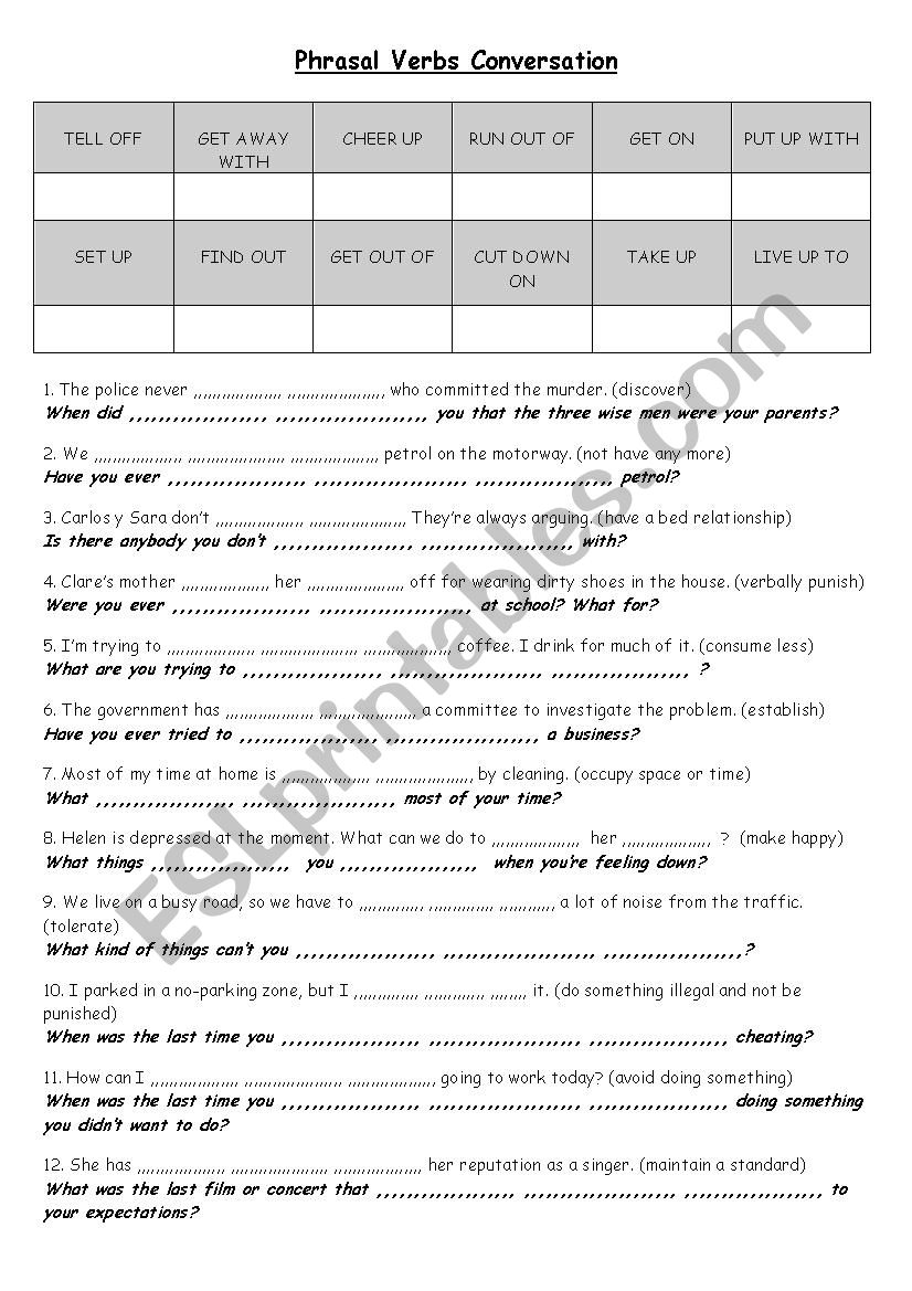 PHRASAL VERBS CONVERSATION worksheet