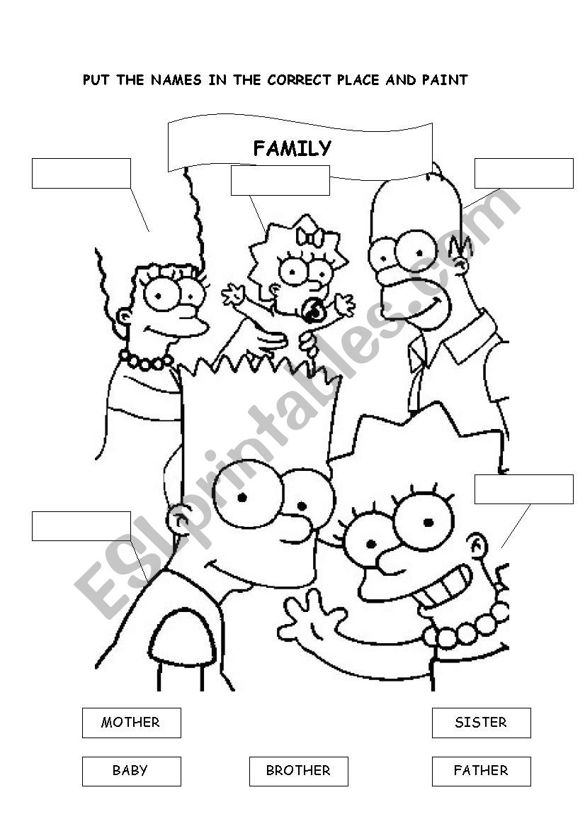 Family members - The Simpsons worksheet