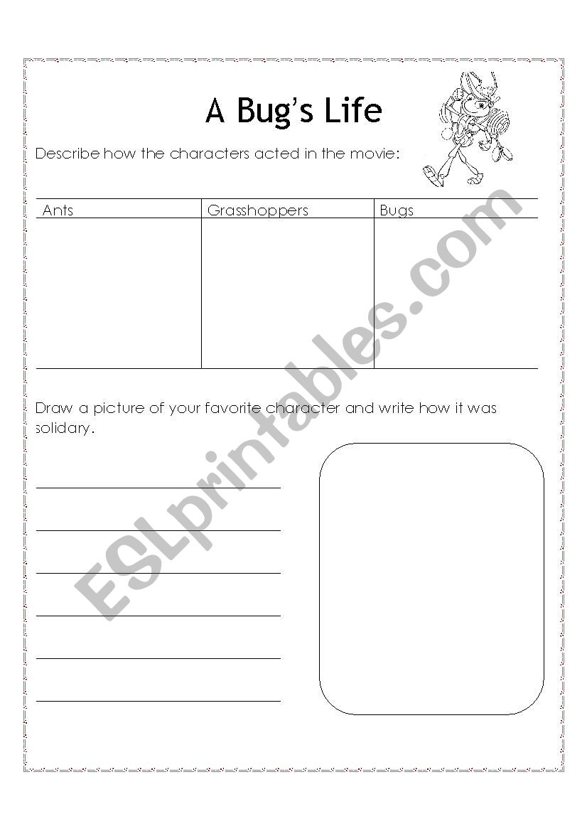 A Bugs Life worksheet